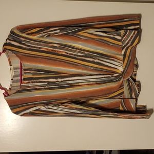 Multi Striped Twist Front Pullover Top-L